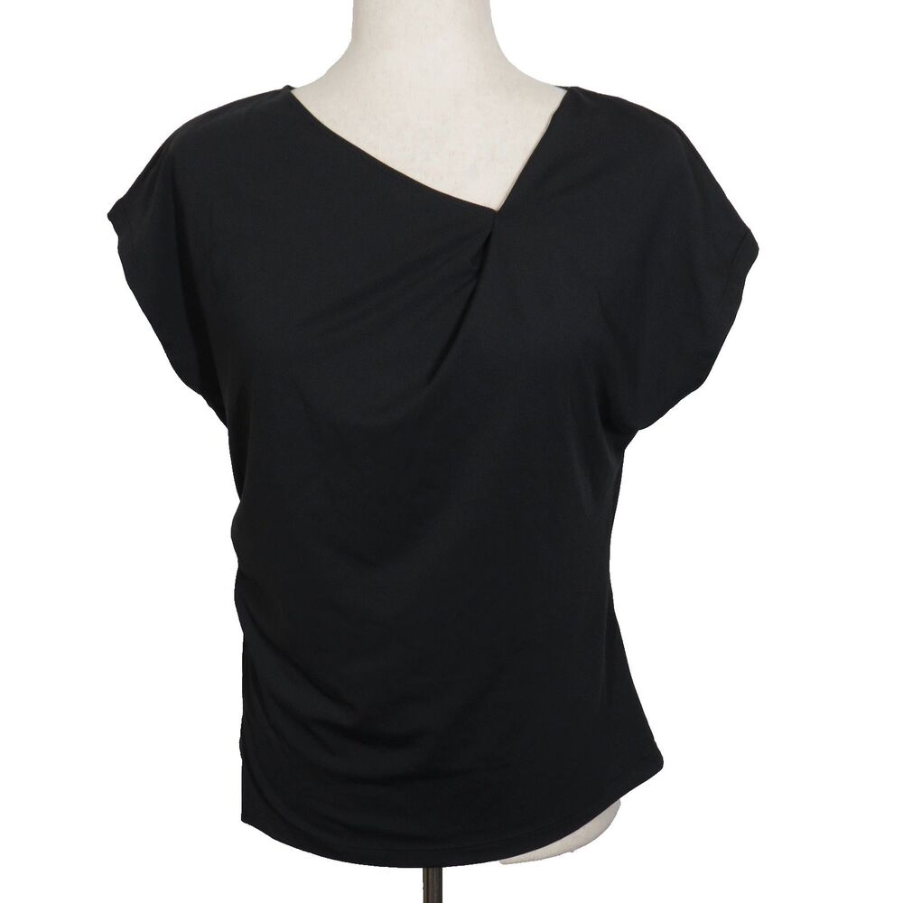 Halara Black Stretchy Draped Neck Side Ruched Short Sleeve Top Size Small